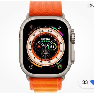 Apple Watch Ultra with original band and one extra band and case.